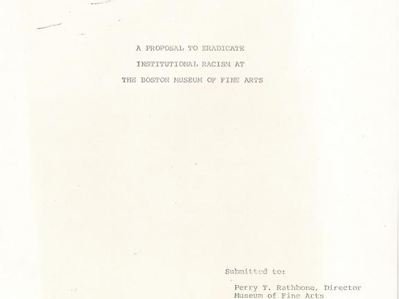 Front page of a manifesto titled “A Proposal to Eradicate Institutional Racism at the Boston Museum of Fine Arts.”