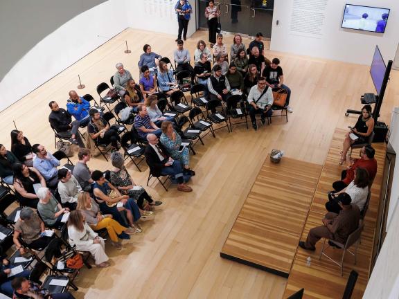 Panelists speak during a City Talk at Latinx Heritage Night