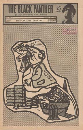 Front page of a newspaper featuring a cartoon of an anthropomorphic rat eating a man.