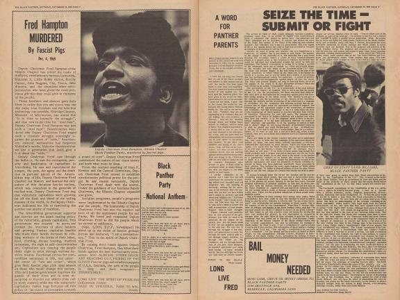 Inside spread of a newspaper.