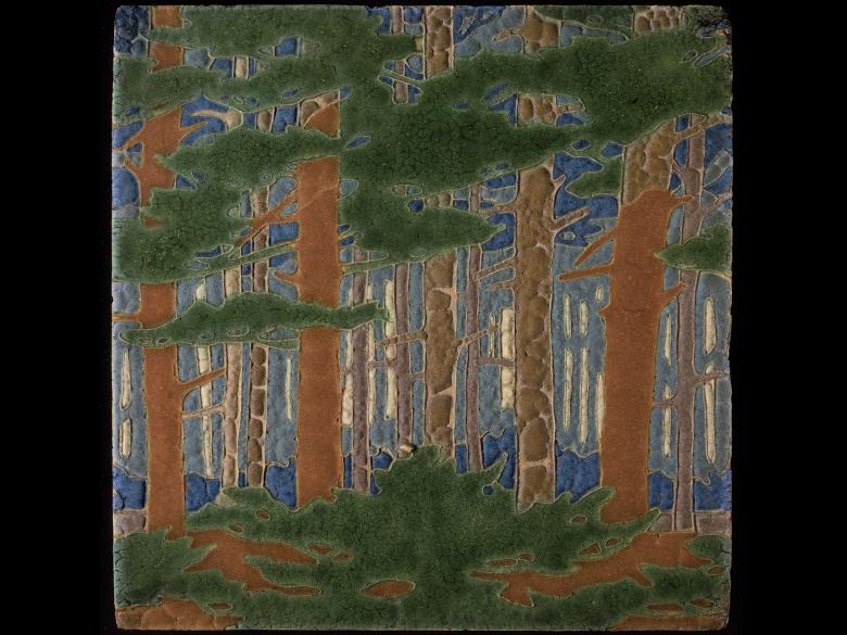 Earthenware tile depicting scene in forest