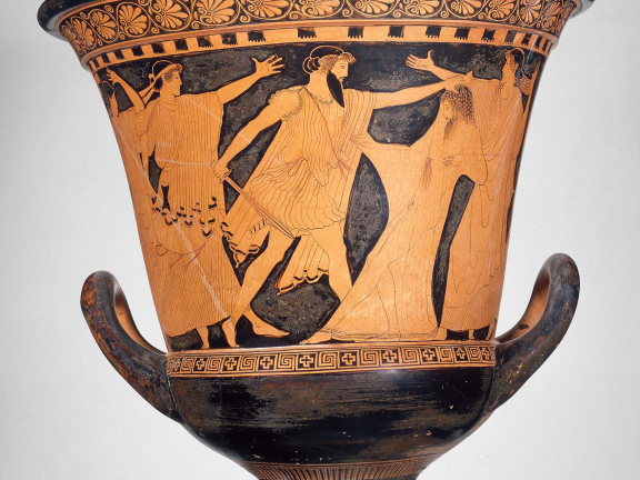 Dokimasia Painter, Mixing bowl (calyx krater) with the killing of Agamemnon, Greek, Early Classical Period, about 460 BC