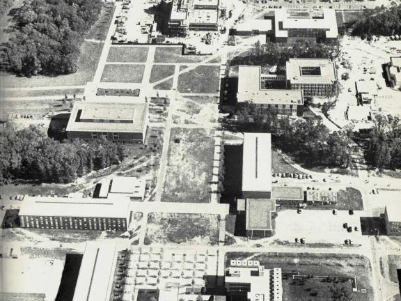 An aerial of Stony Brook campus, 1970.