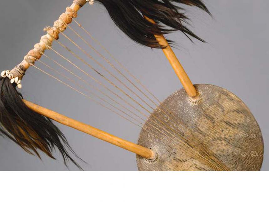 Detail of bowl lyre (ndongo), made by Ganda people