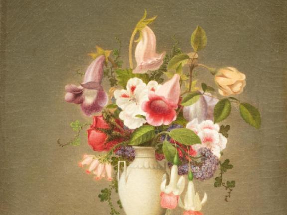 Painting of bouquet of flowers with white boarder