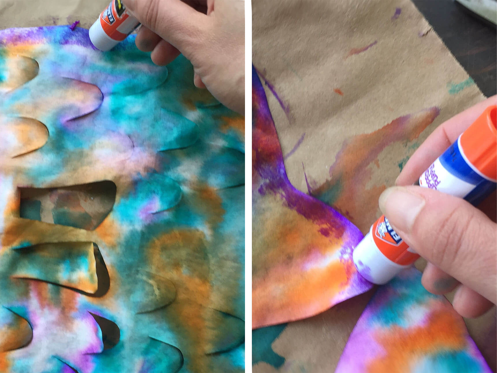 Applying glue to specified edges of the fish template using gluestick