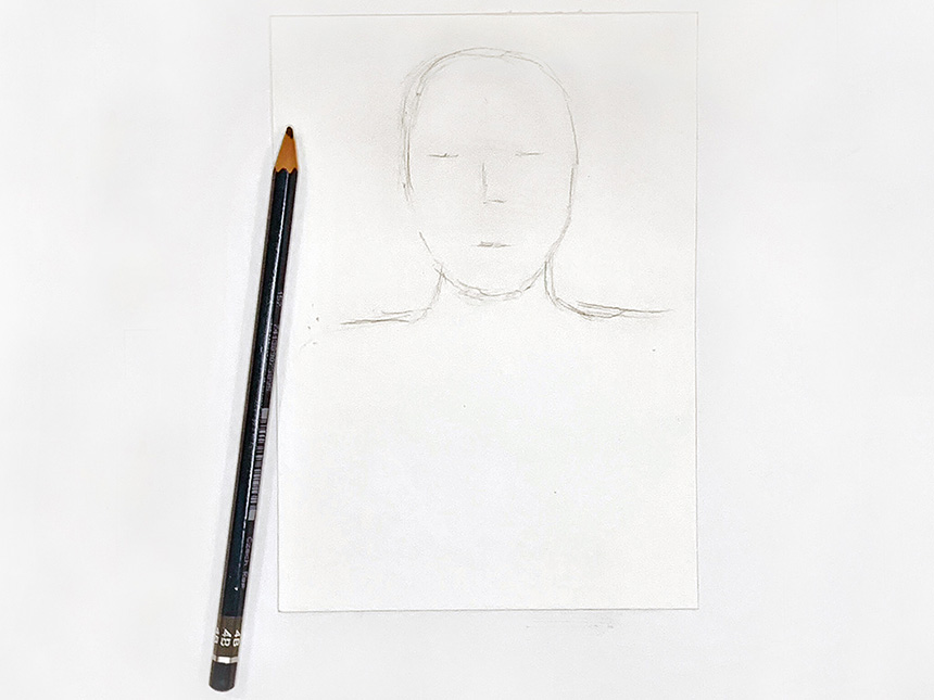 sketch of nondescript figure from shoulders up, drawn with pencil on white paper