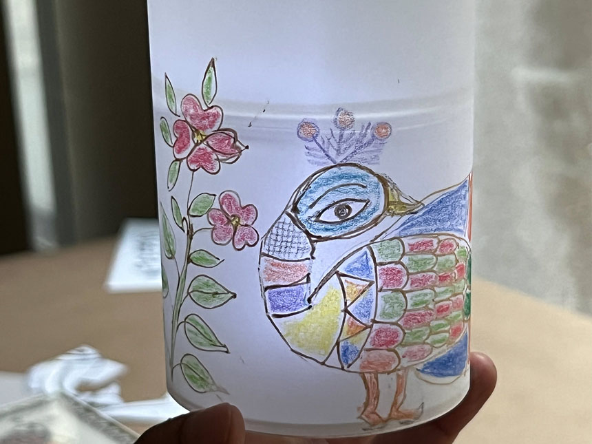 completed paper lantern lit up