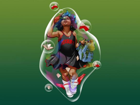 illustration of a girl in a bubble