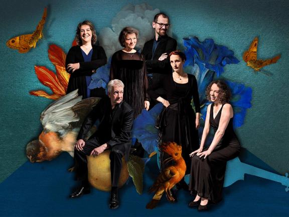 A stylized photo of the band Camerata Trajectina.