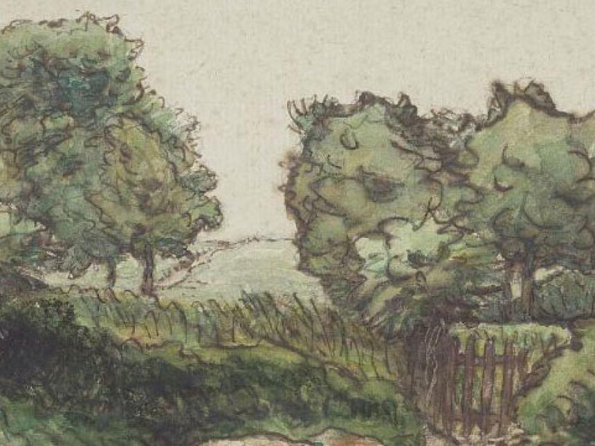 Detail of Jean-François Millet's drawing, Orchard Fence near Vichy The Garden Fence