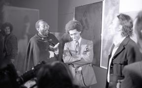 Frank Bowling and others at the opening of "Some American History" at the Menil Collection in Houston, Texas.