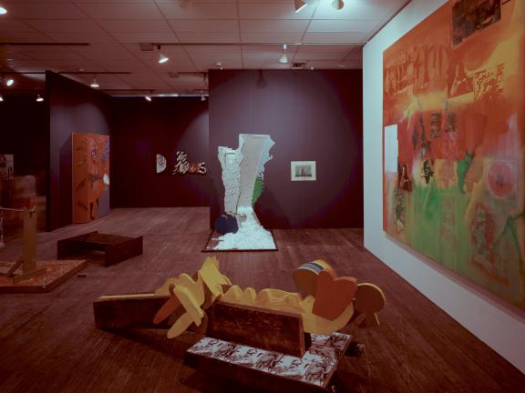 An installation shot of the Some American History exhibition in 1971, featuring Frank Bowling's "Middle Passage."