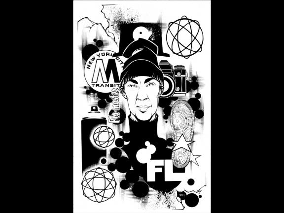 Black and white illustration of Futura by Rob Stull