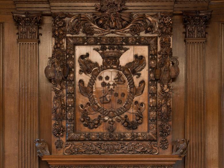 Close-up of intricate paneling in Hamilton Palace Dining Room