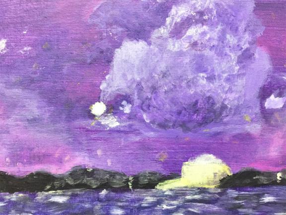 landscape painting in purple made by teen student