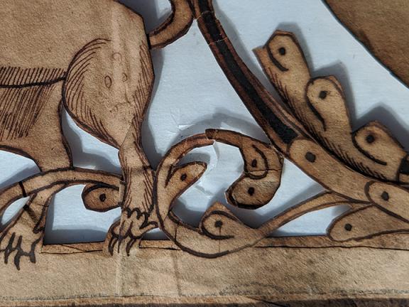 Detail of Judaica papercut before treatment