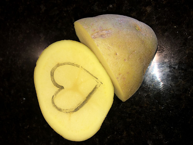 heart drawn on cut side of potato