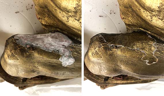 Details of the Lion Rampant’s thigh with the coating of menthol and the paper fill molded over the menthol