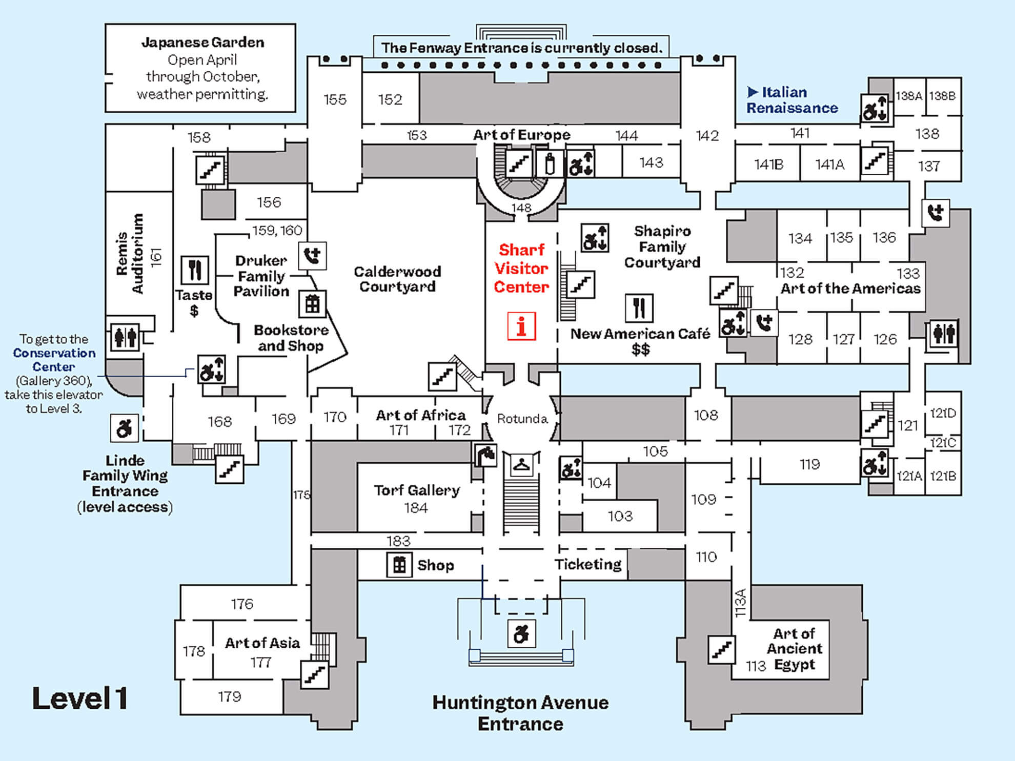 map depicting level 1 of the Museum