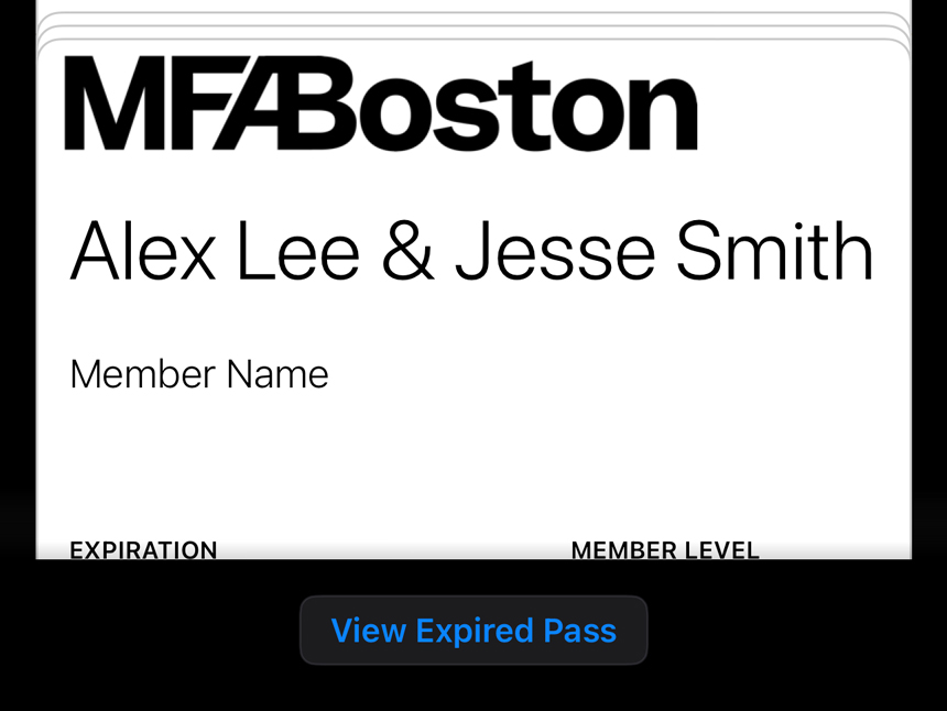 Detail of digital member card with member names at the top