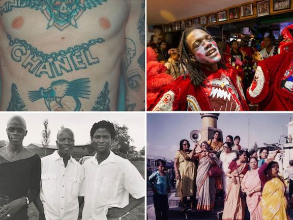 Clockwise from top left: Sandra Blow, Tony, 2018. Inkjet print. © 2025 Sandra Blow; L. Kasimu Harris, Come Tuesday (Marwan Pleasant at Sportsman’s Corner), New Orleans, 2020. Inkjet print. © 2025 L.