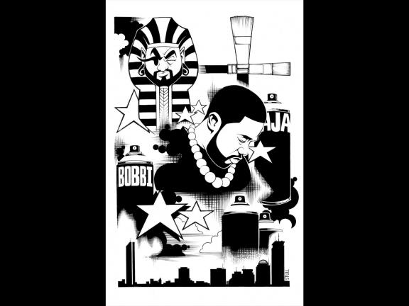 Black and white illustration of Rob "Problak" Gibbs by Rob Stull