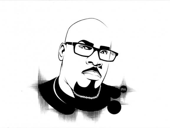 black and white illustration of rob stull