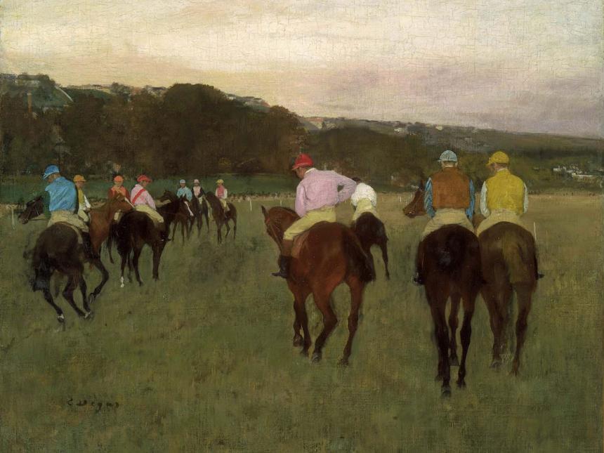 Detail of Edgar Degas' painting, Racehorses at Longchamp