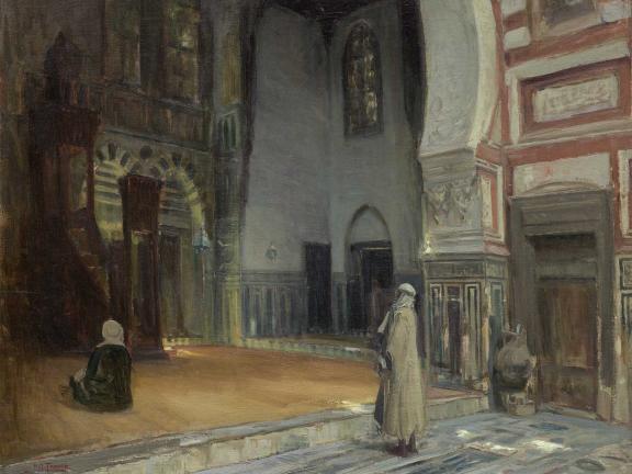 painting of two people inside a Mosque