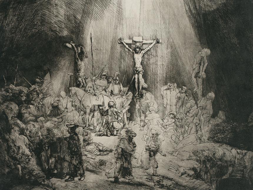 Detail of engraving, Christ Crucified between the Two Thieves, by Rembrandt Harmensz. van Rijn
