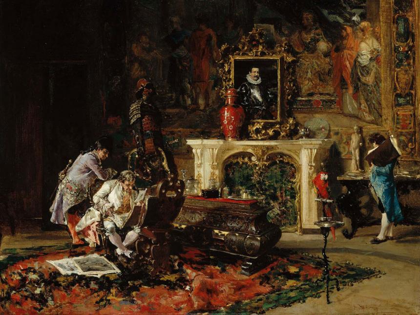 Detail of painting, Antiquaries, by Mariano José Maria Bernardo Fortuny y Carbó