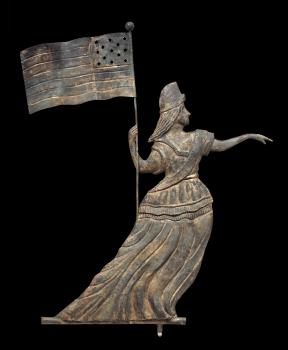 Goddess of Liberty weather vane made of copper with traces of gilding.