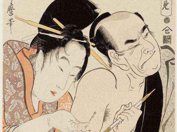 Illustration of woman and man with paint brush