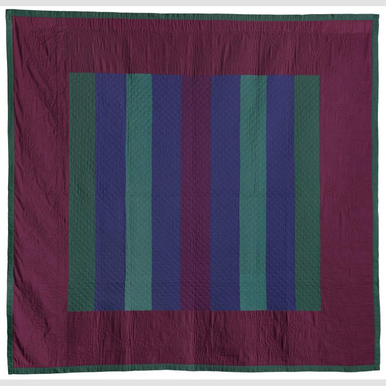 Quilt of purple, green and blue strips