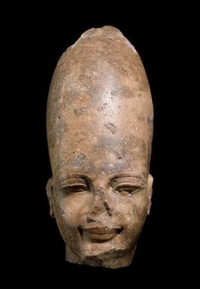 Quartzite bust of man's head.