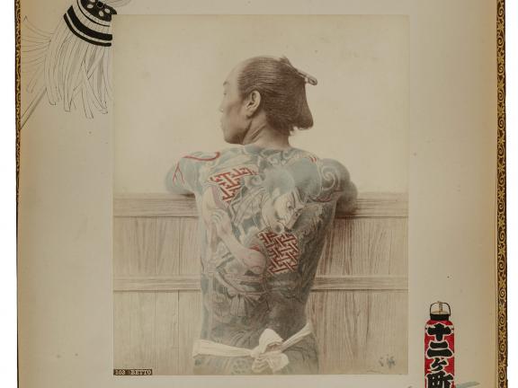 Photo illustration of groom with tattoo