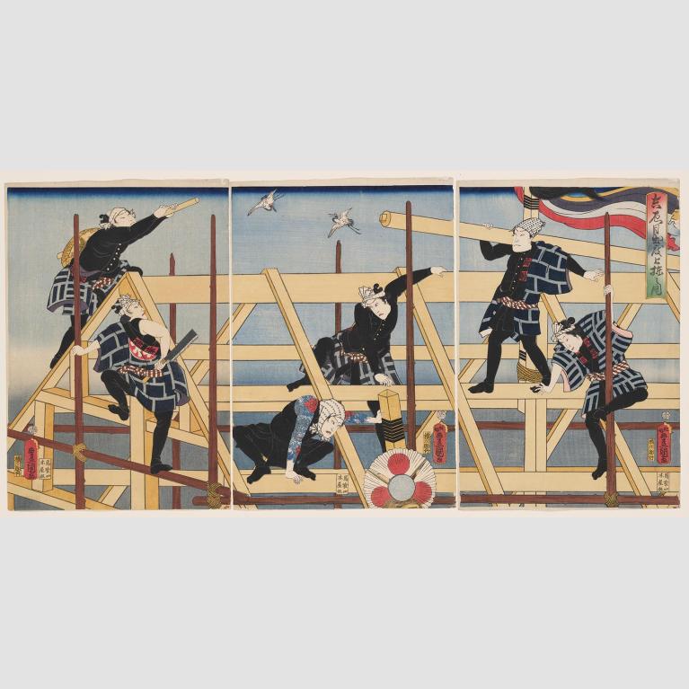 Illustration of workers doing house construction