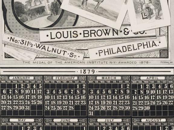 A metal calendar of the year 1879.