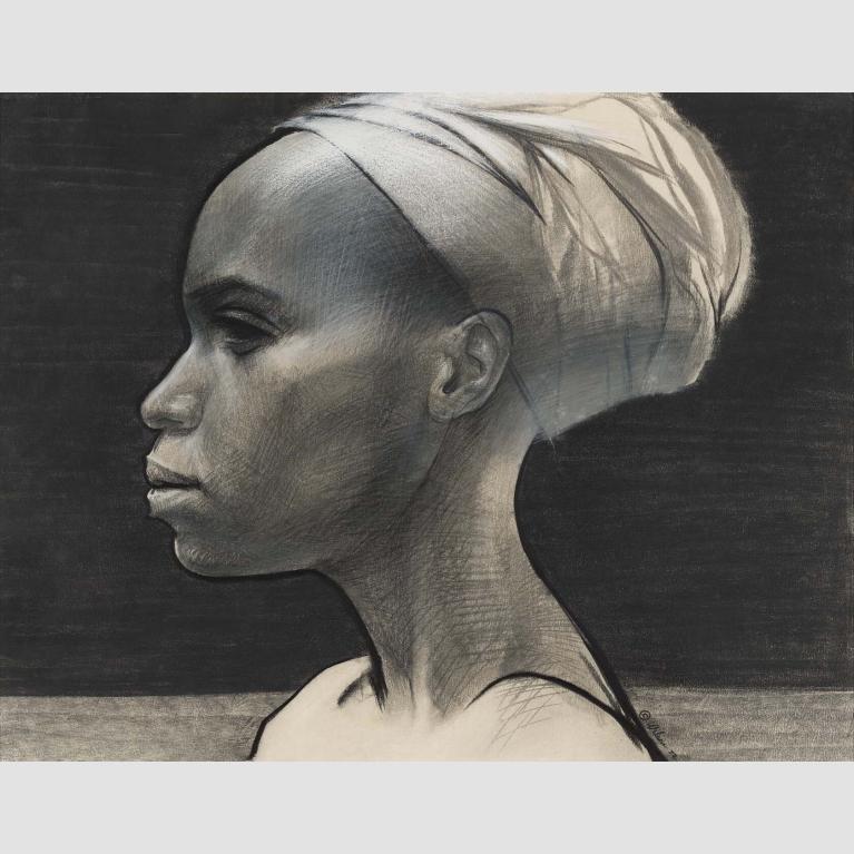 Side profile sketch of African American woman 