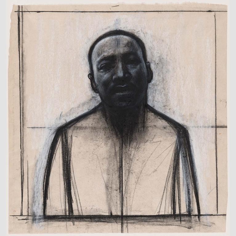 Black and white drawing of Dr. Martin Luther King, Jr.