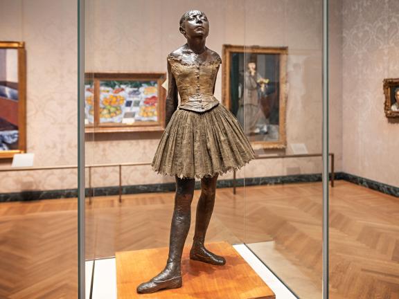 An in-gallery photo of Edgar Degas' Little Fourteen-Year-Old Dancer
