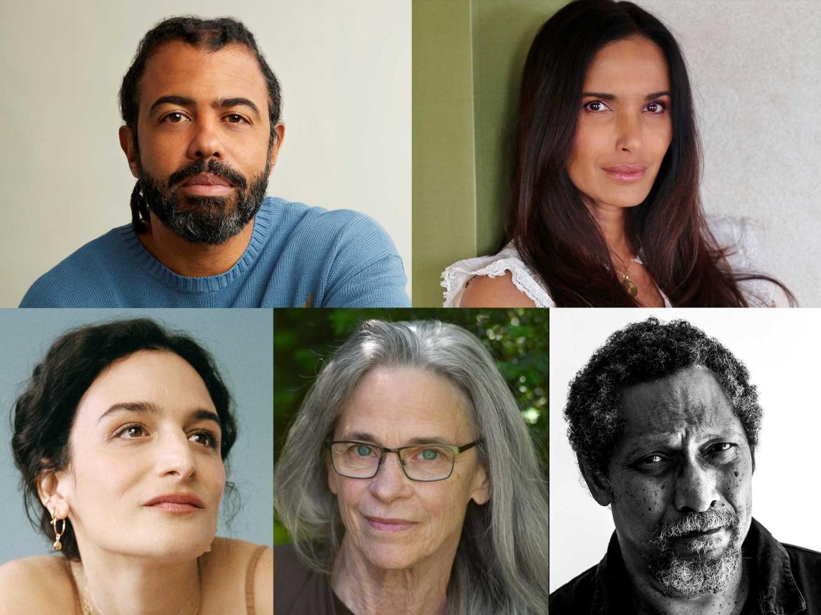 Composite of headshots, clockwise from top left: Daveed Diggs, Padma Lakshmi, Percival Everett, Sally Mann, and Jenny Slate