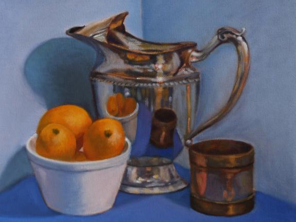 still life painting with oranges